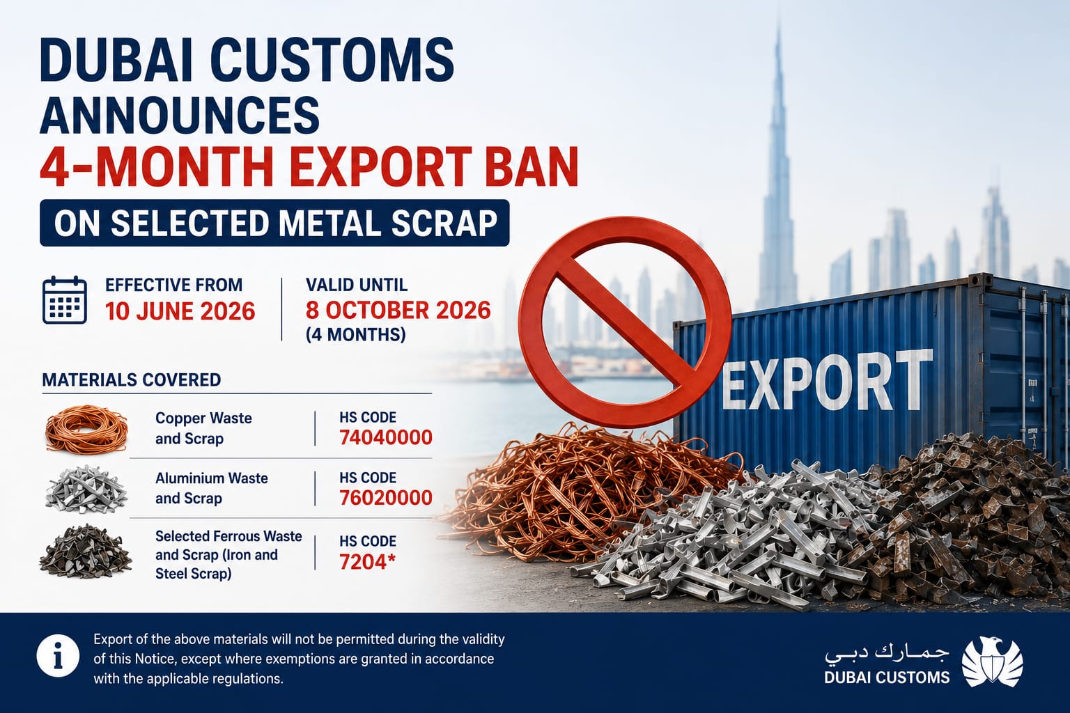 Dubai Customs Announces Temporary Four-Month Export Ban on Selected Metal Scrap